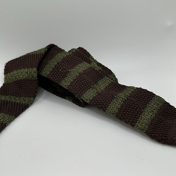 Brooks brothers brown green striped thin silk tie preppy grandpa core - Picture 3 of 4